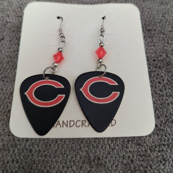 Women's CHICAGO BEARS GUITAR PICK EARRINGS - Picture 1 of 1